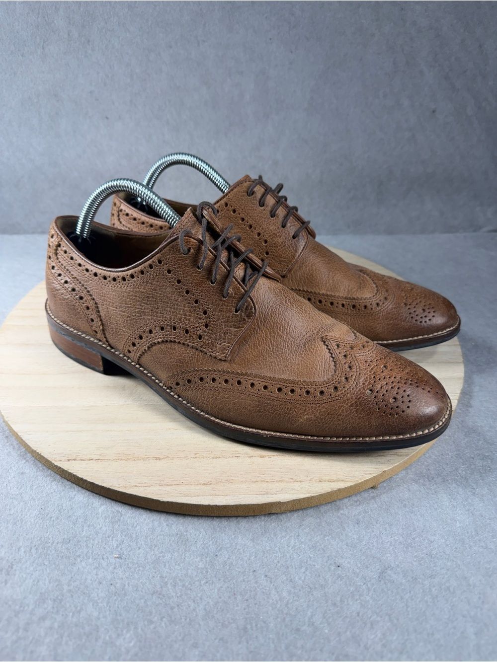 Cole Haan Carter Grand Men 8.5 M Chestnut Grain Leather Wingtip Oxfords Shoe
